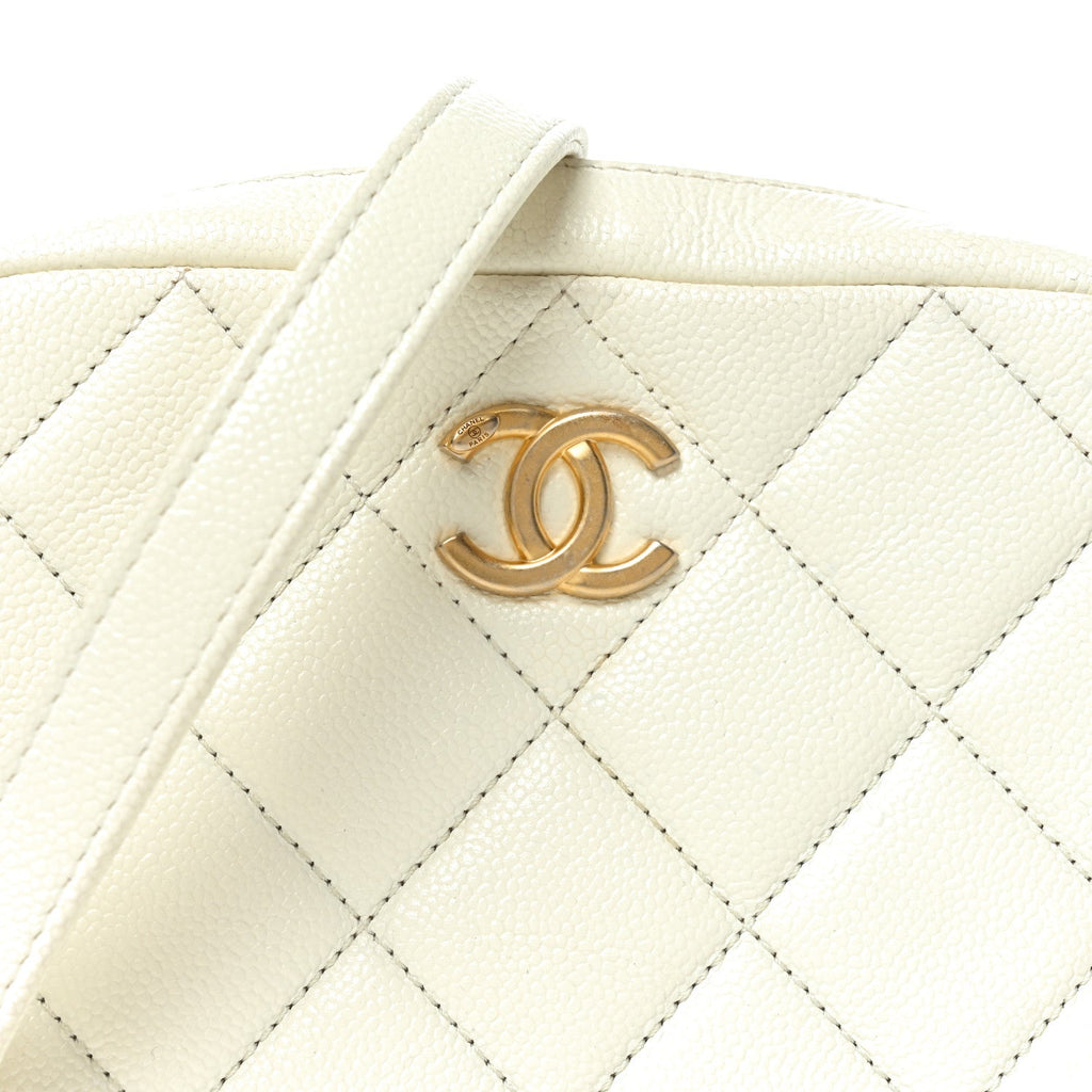 Shiny Caviar Quilted Chain Melody Camera Bag White