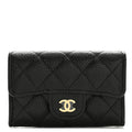 Caviar Quilted Flap  Holder Wallet Black
