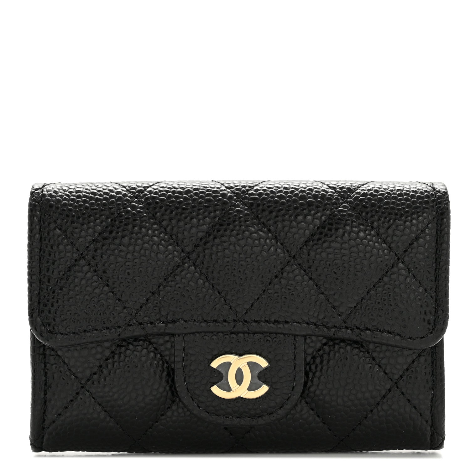 Caviar Quilted Flap  Holder Wallet Black