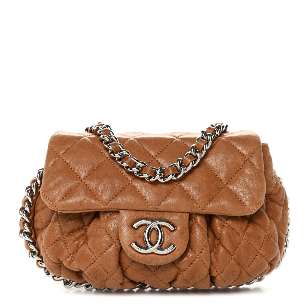 Washed Lambskin Mini Chain Around Messenger Brown
