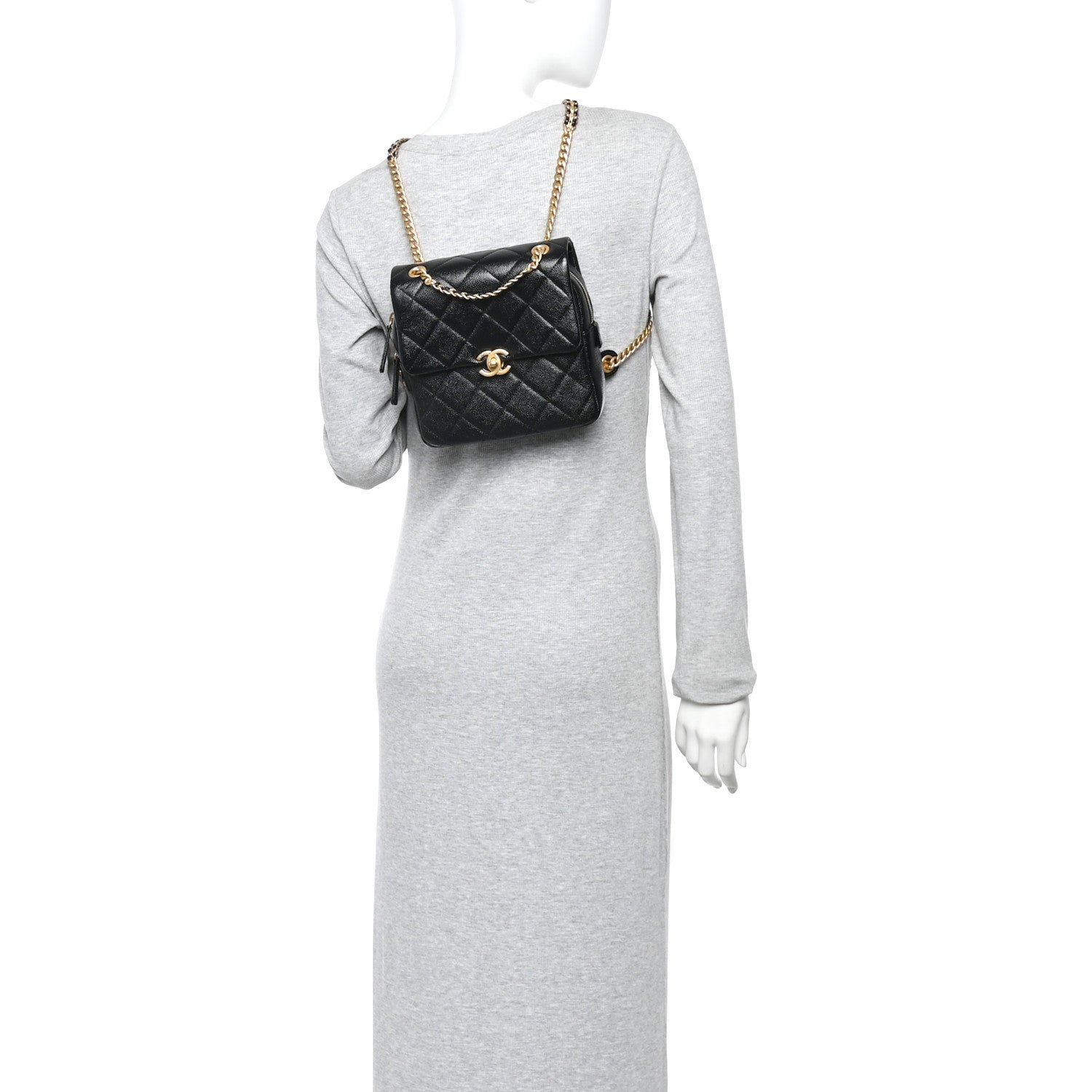 Shiny Caviar Quilted Chain Melody Backpack Black