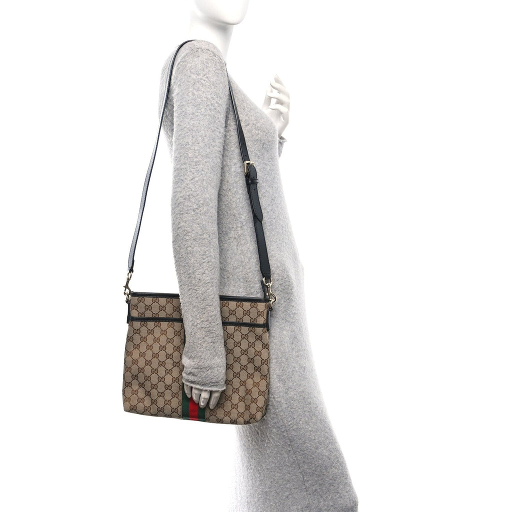 GG Monogram Web Flat Messenger Bag Black
