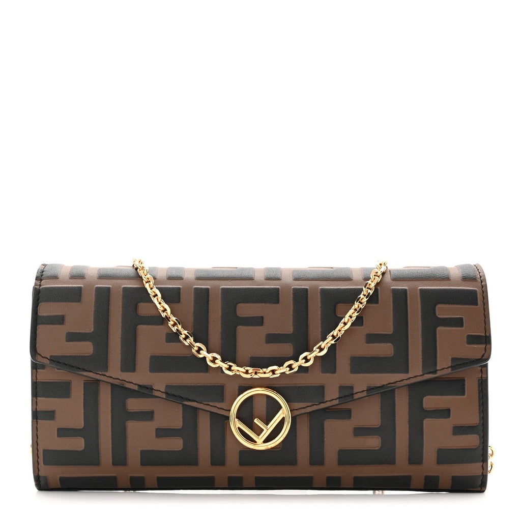 Vitello Soft F is Fendi Bi-Color FF 1974 Embossed Continental Envelope Wallet On Chain Maya Black