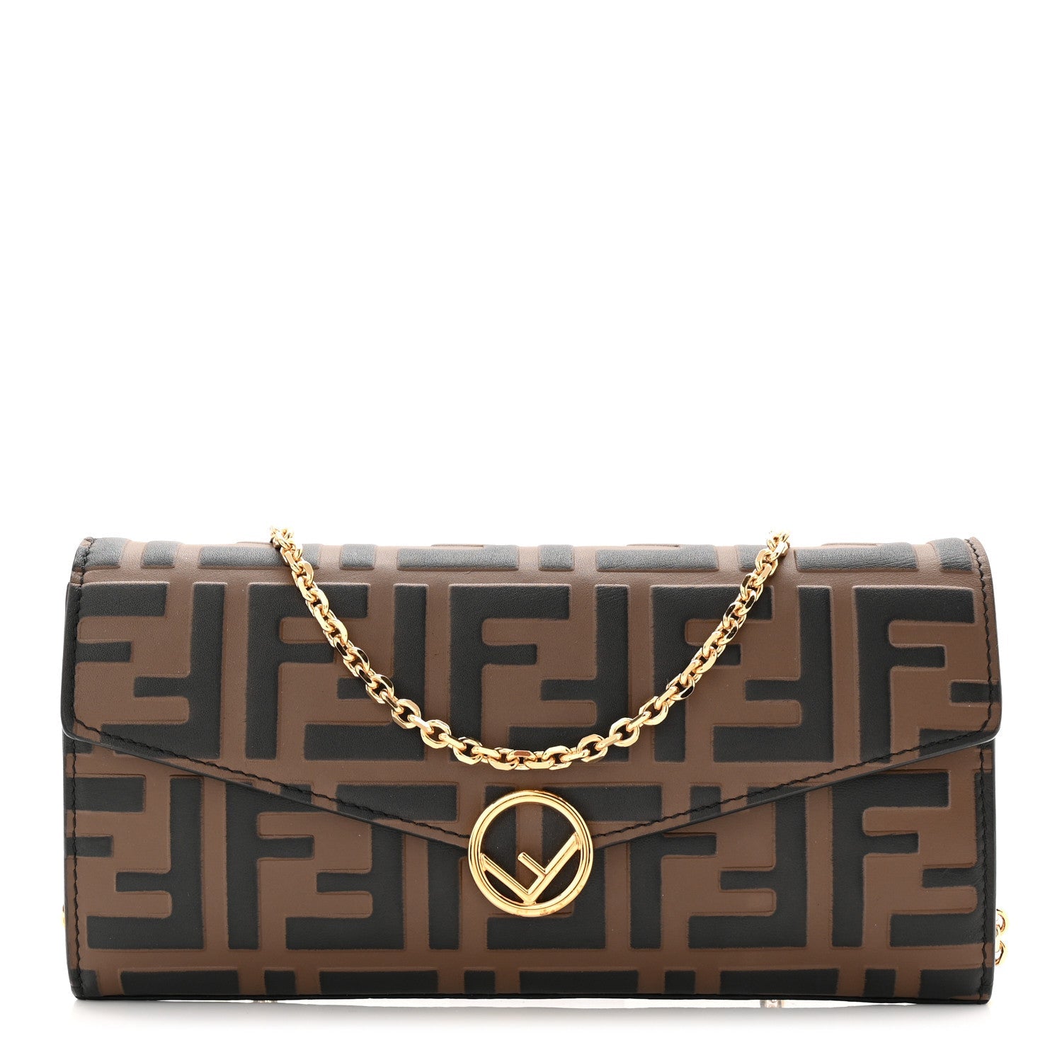 Vitello Soft F is Fendi Bi-Color FF 1974 Embossed Continental Envelope Wallet On Chain Maya Black