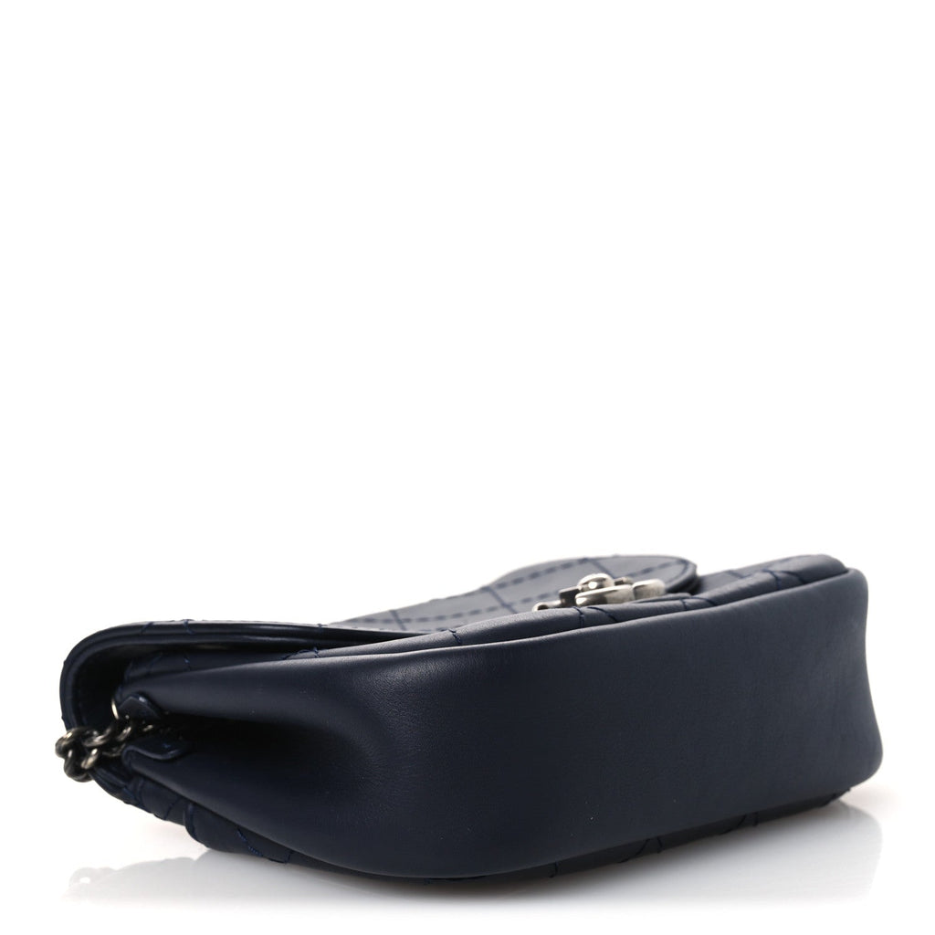 Calfskin Stitch CC Small Flap Navy Blue