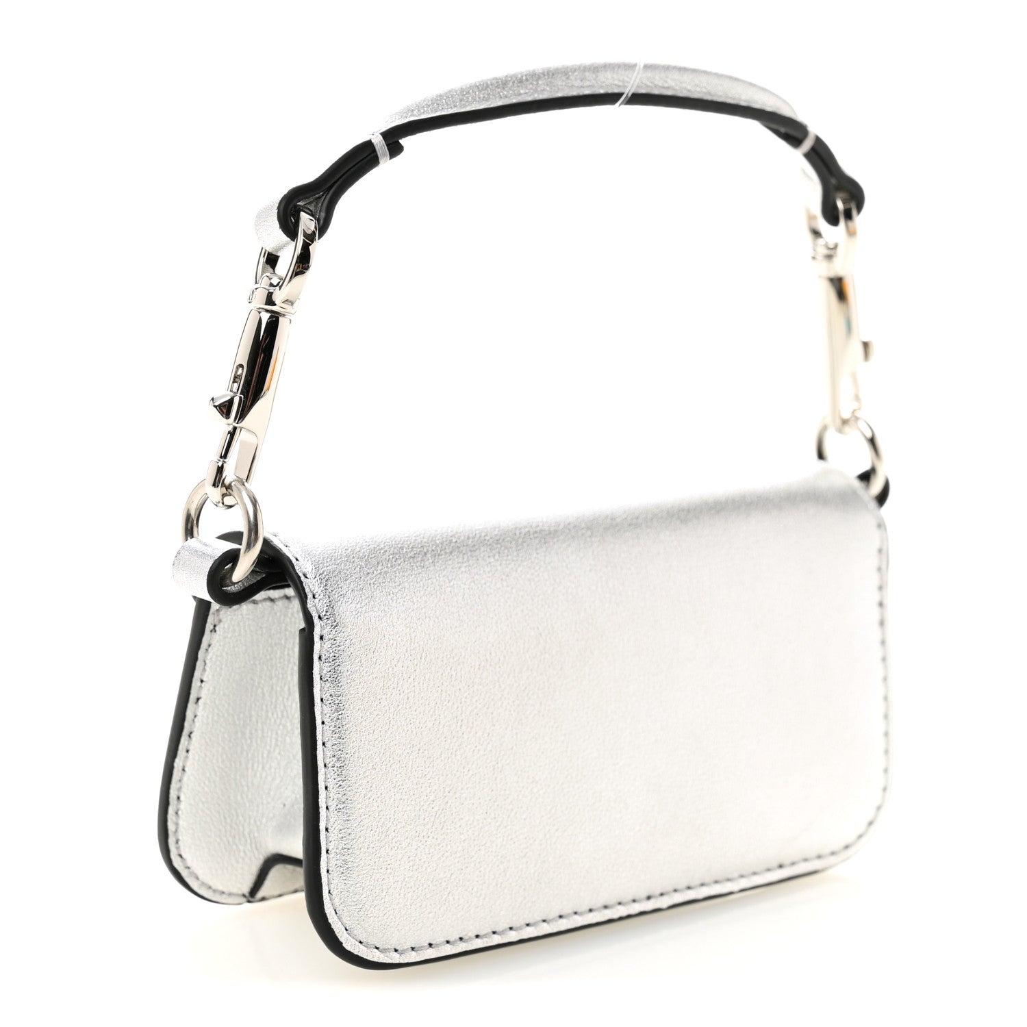 Laminated Calfskin Vlogo Micro Loco Shoulder Bag Silver