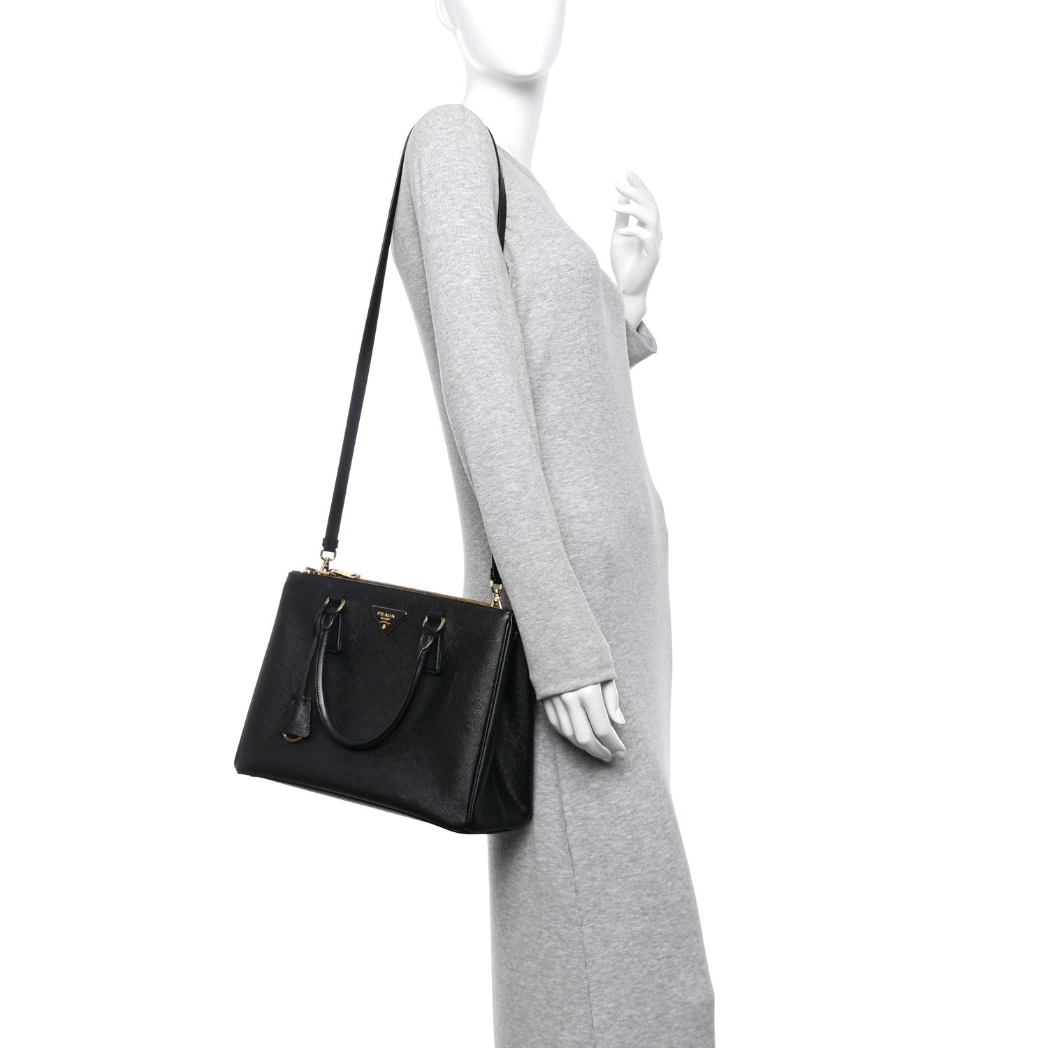 Saffiano Lux Large Galleria Double Zip Tote Black