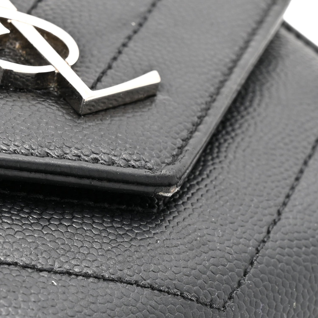 Grain De Poudre Matelasse Chevron Monogram Compact Tri Fold Wallet Black