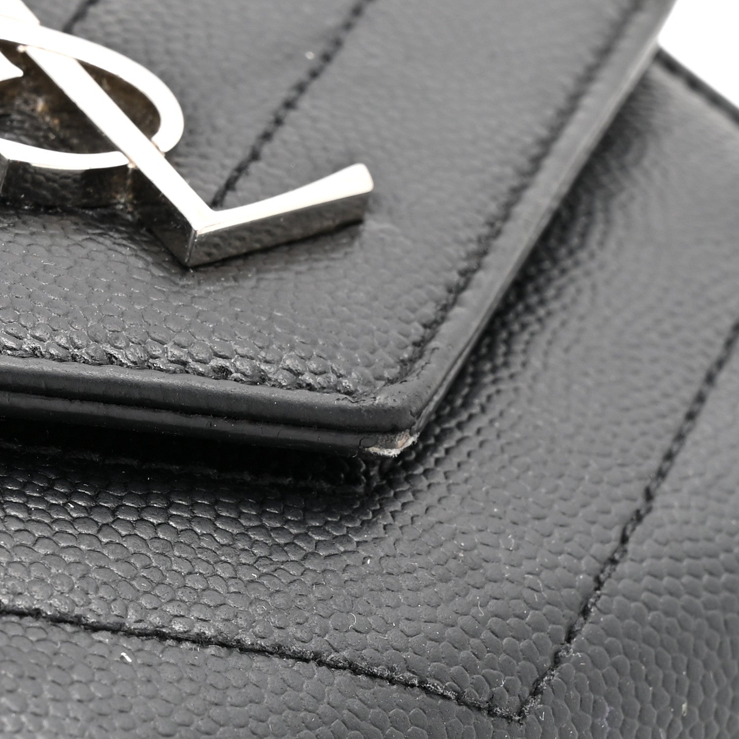 Grain De Poudre Matelasse Chevron Monogram Compact Tri Fold Wallet Black