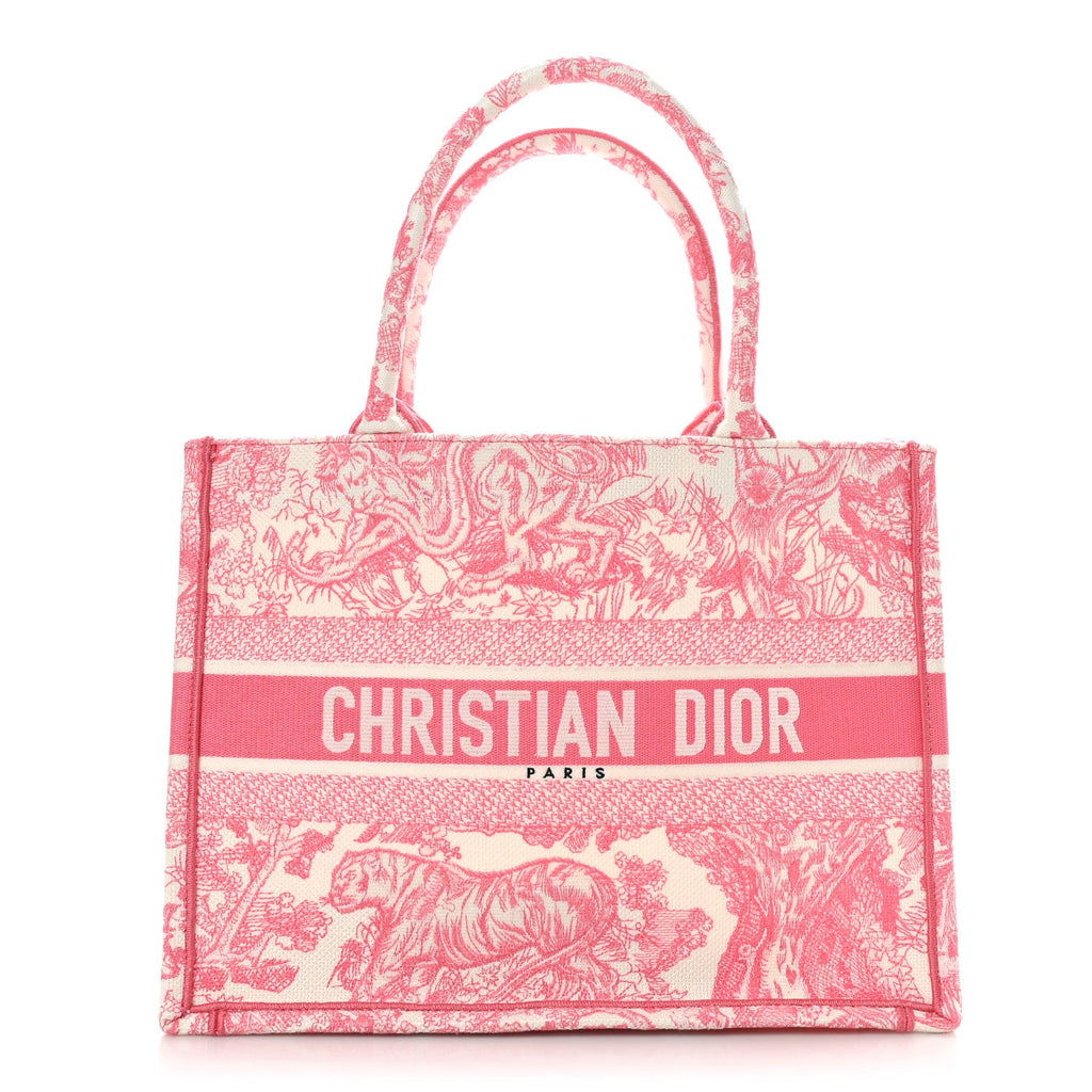 Canvas Embroidered Medium Dioriviera Toile De Jouy Book Tote Peony Pink
