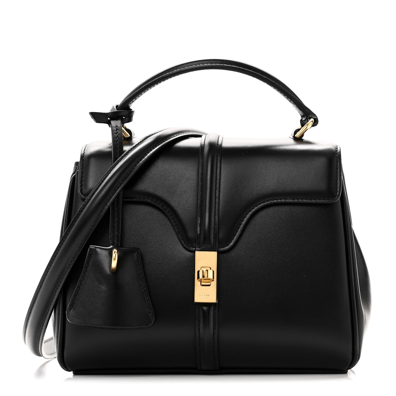 Satinated Calfskin Mini 16 Top Handle Bag Black