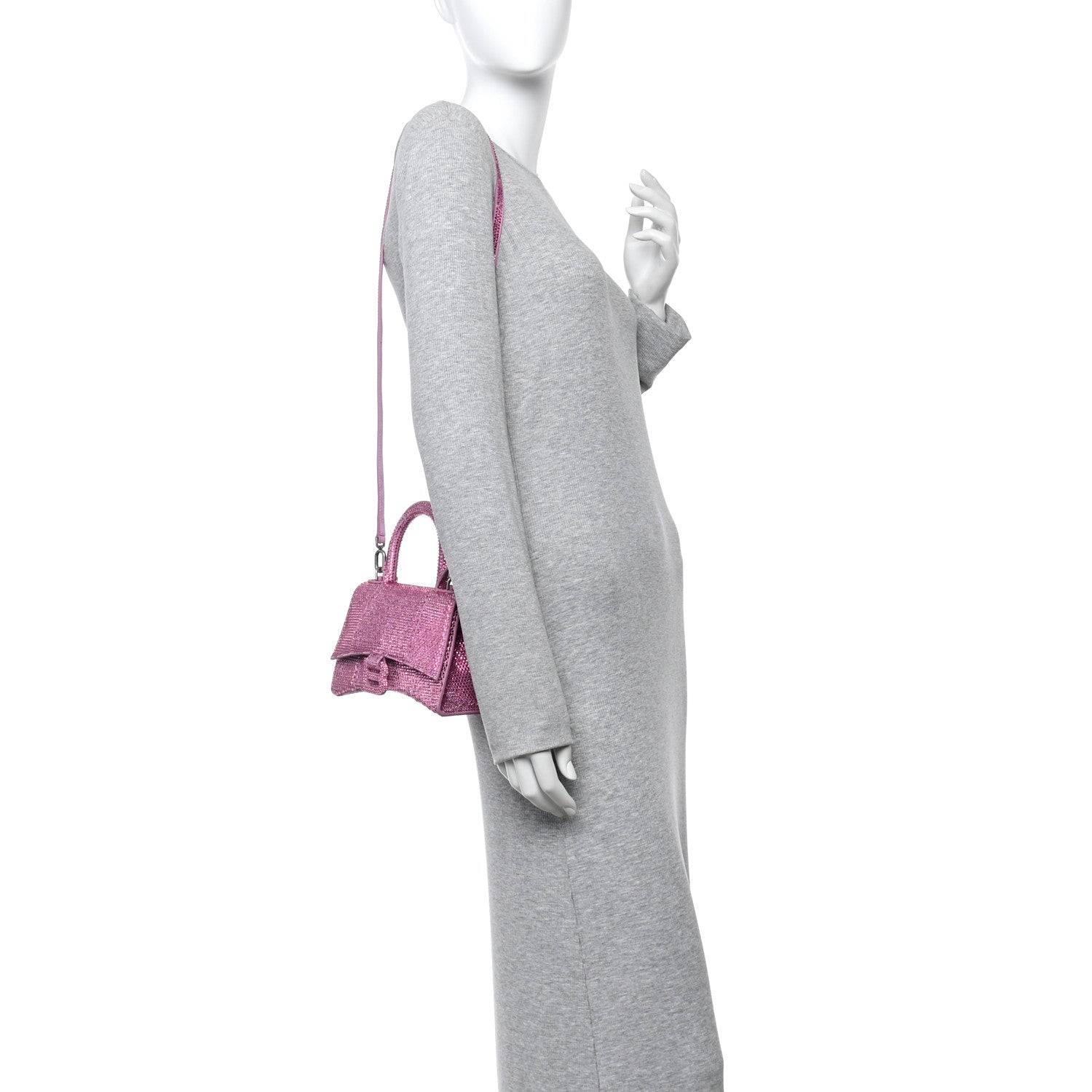 Strass Suede Hourglass Top Handle Bag XS Pink