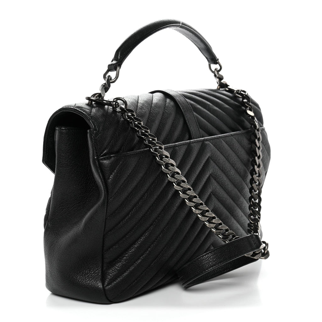 Sheepskin Matelasse Chevron Monogram Large College Satchel Black