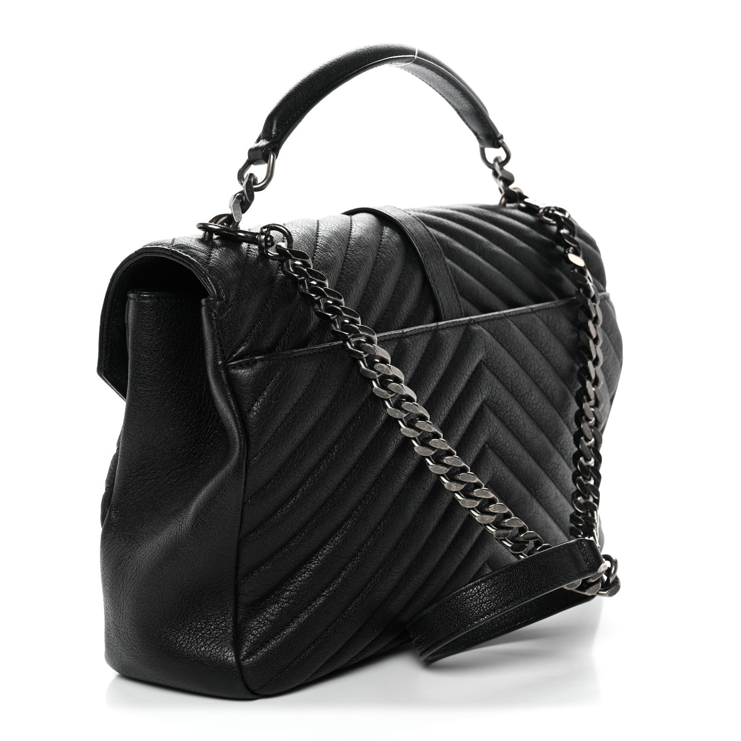 Sheepskin Matelasse Chevron Monogram Large College Satchel Black