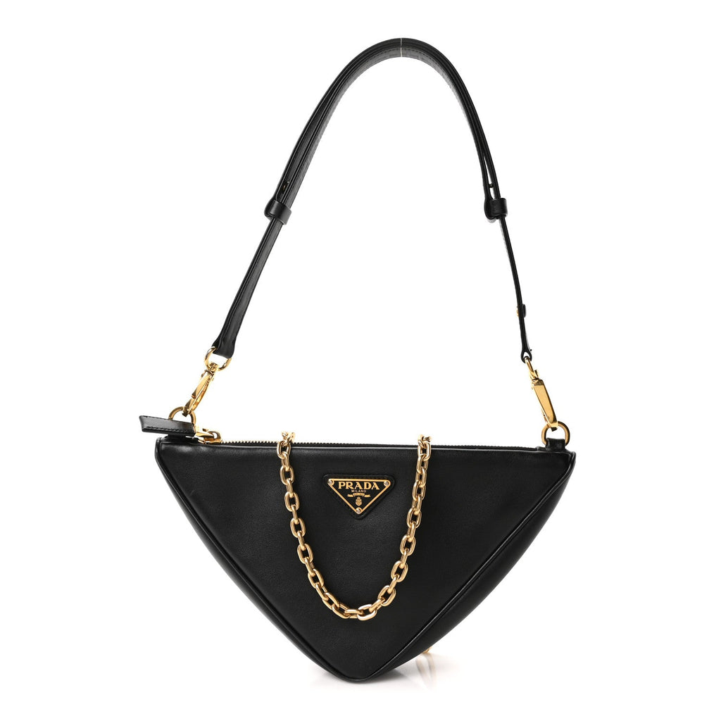 Jacquard Calfskin Triangolo Symbole Embroidered Mini Triangle Double Bag Black Edera