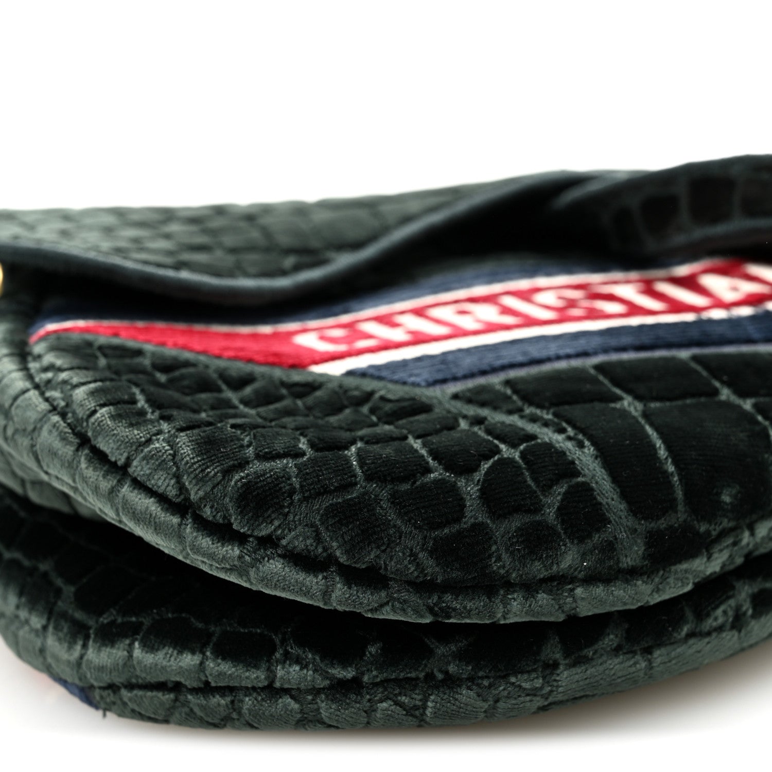 Velvet Crocodile Effect Saddle Bag Green