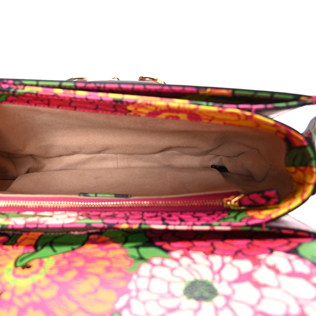 X KEN SCOTT Textured Calfskin Pomponica Print Horsebit 1955 Shoulder Bag Multicolor Fuxia Pompom