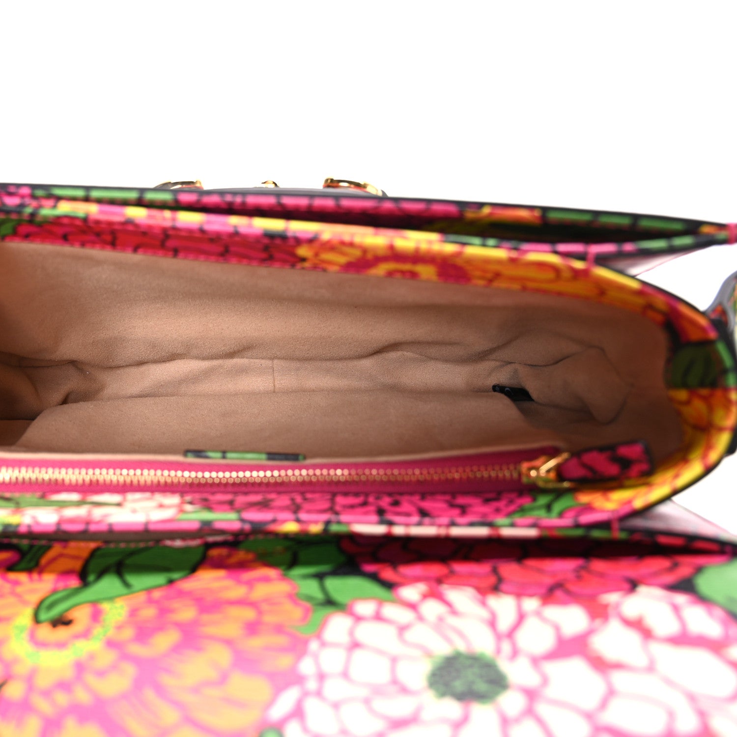 X KEN SCOTT Textured Calfskin Pomponica Print Horsebit 1955 Shoulder Bag Multicolor Fuxia Pompom