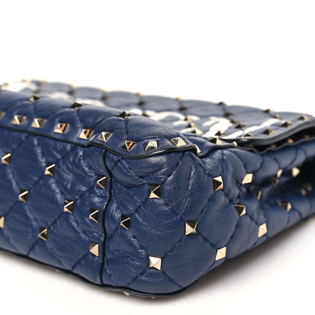 Nappa VLTN Print Medium Rockstud Spike Shoulder Bag Pure Blue White