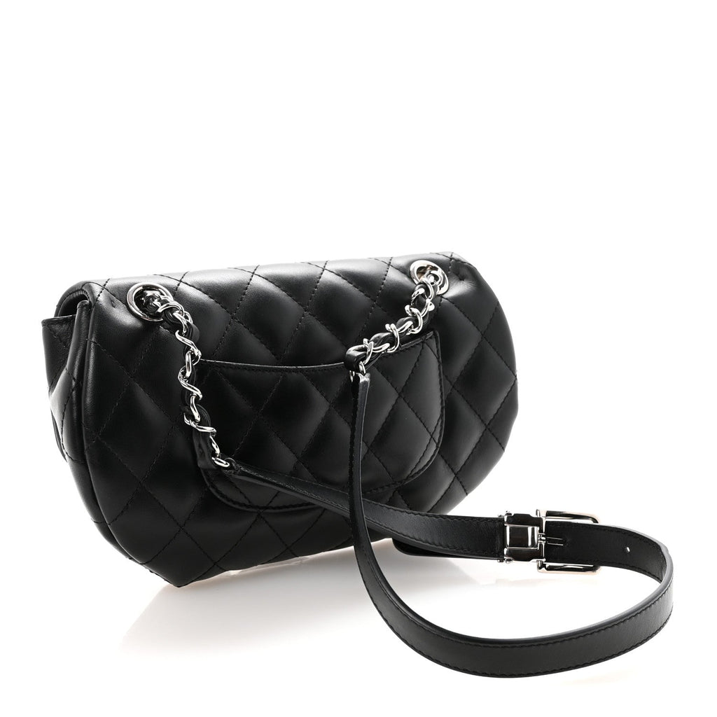 Calfskin Quilted CC Uniform Flap Belt Bag Black