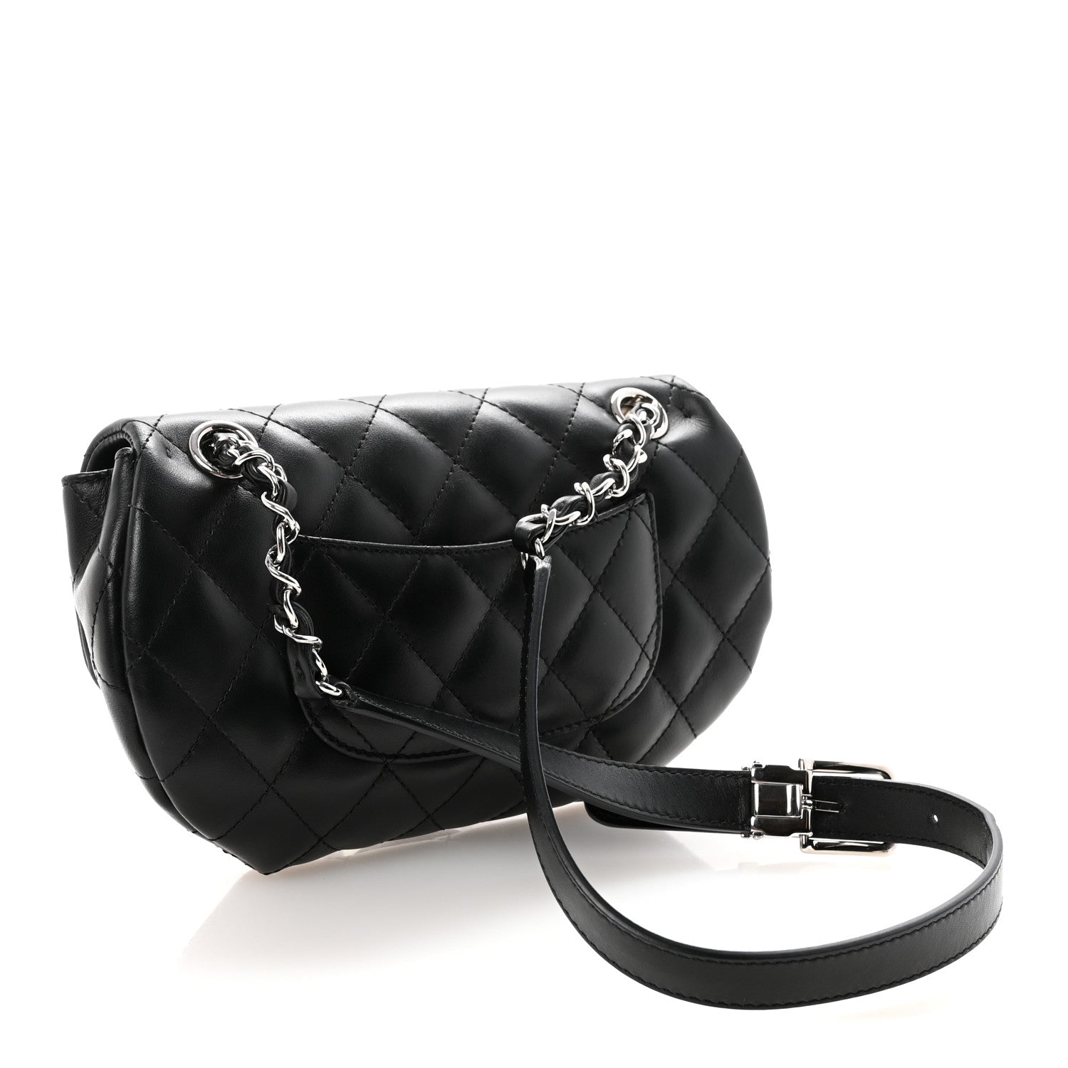 Calfskin Quilted CC Uniform Flap Belt Bag Black