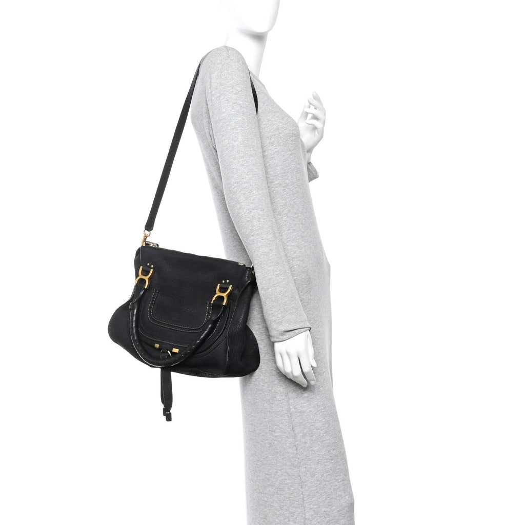 Nubuck Calfskin Medium Marcie Satchel Black