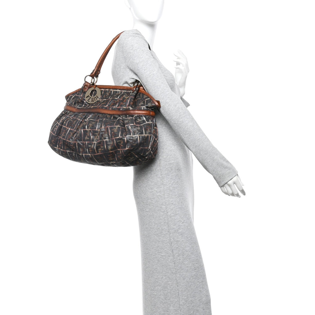 Zucca Calfskin Crocodile Embossed Large Chef Shopper Tote Tobacco