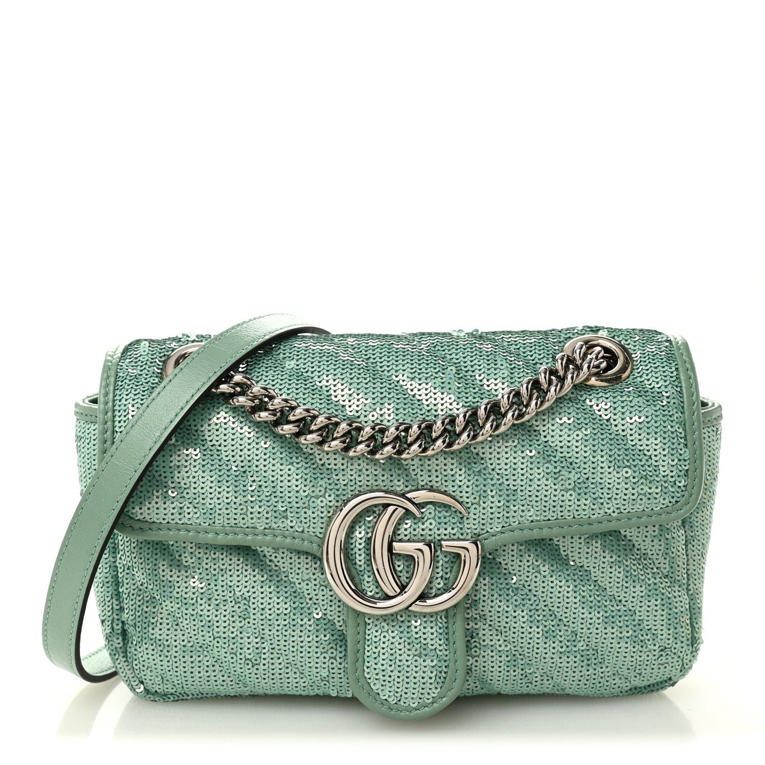 Sequin Matelasse Mini GG Marmont Shoulder Bag Water Green Verde Chiaro Light Water Green