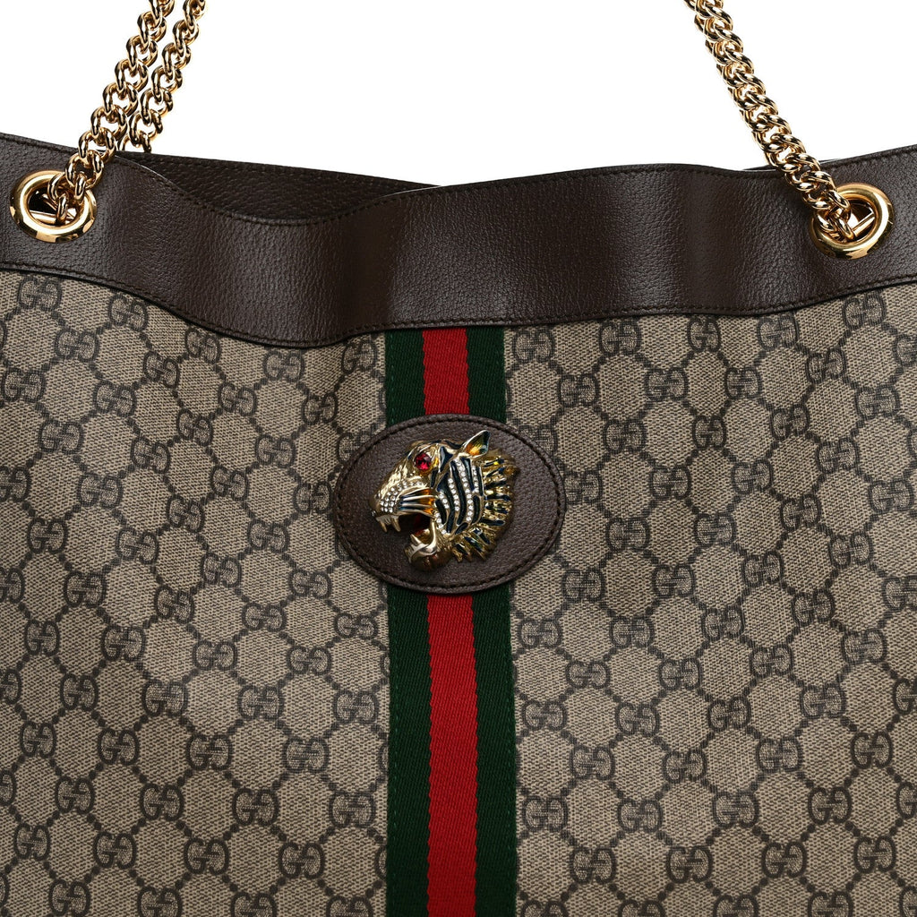 GG Supreme Monogram Large Rajah Chain Tote Beige New Acero