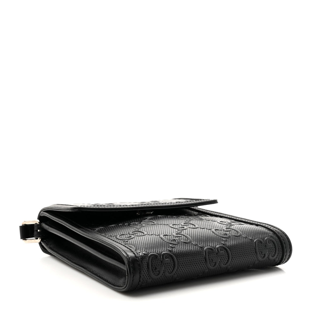Calfskin GG Tennis Embossed Messenger Bag Black