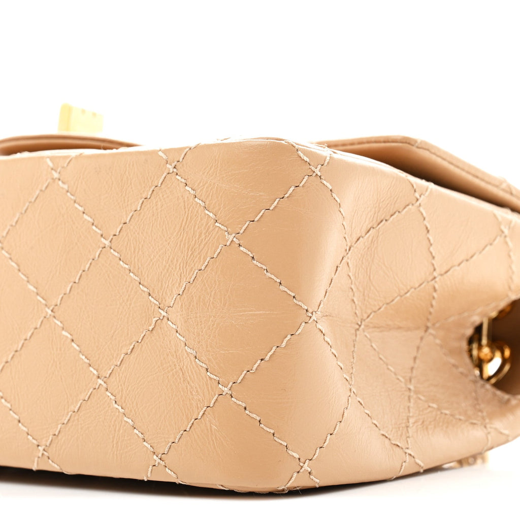 Aged Calfskin Quilted 2.55 Reissue Mini Flap Beige