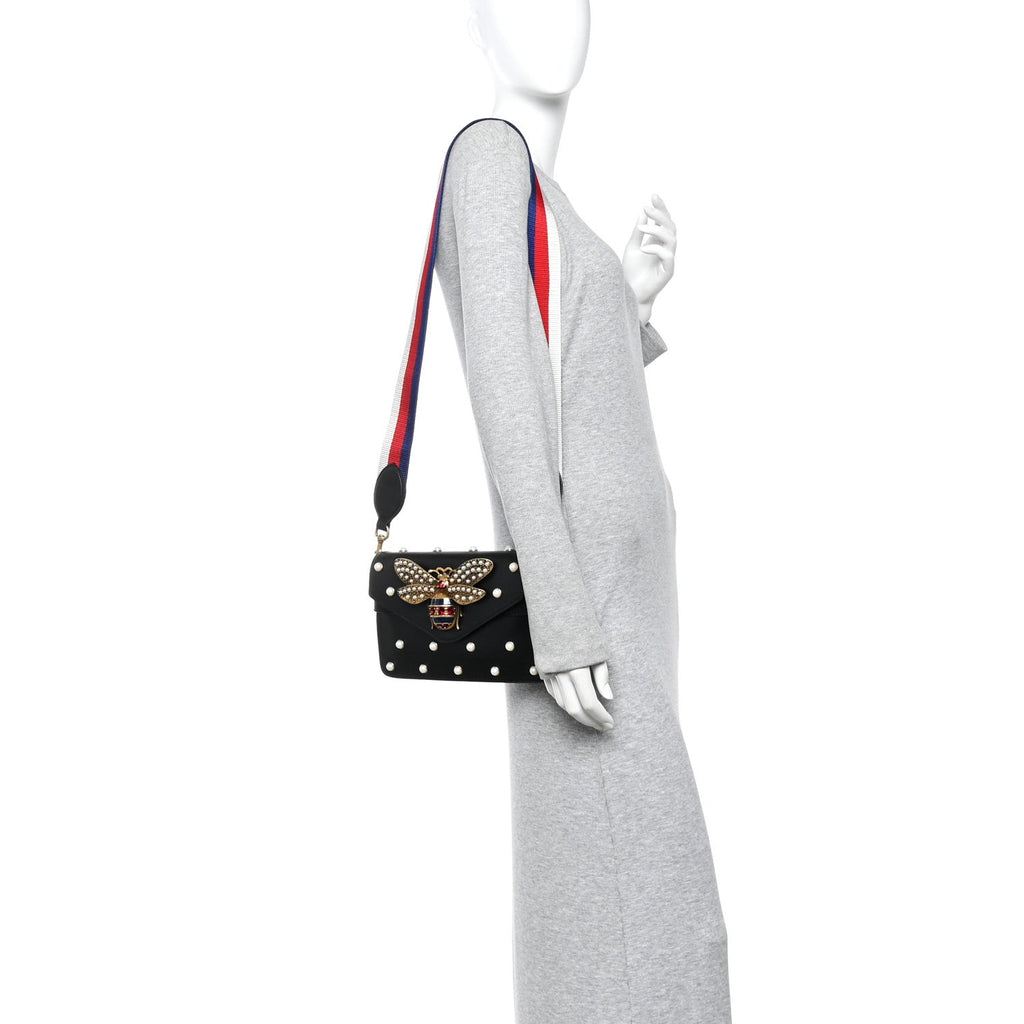 Nappa Pearl Studded Mini Queen Margaret Broadway Shoulder Bag Black