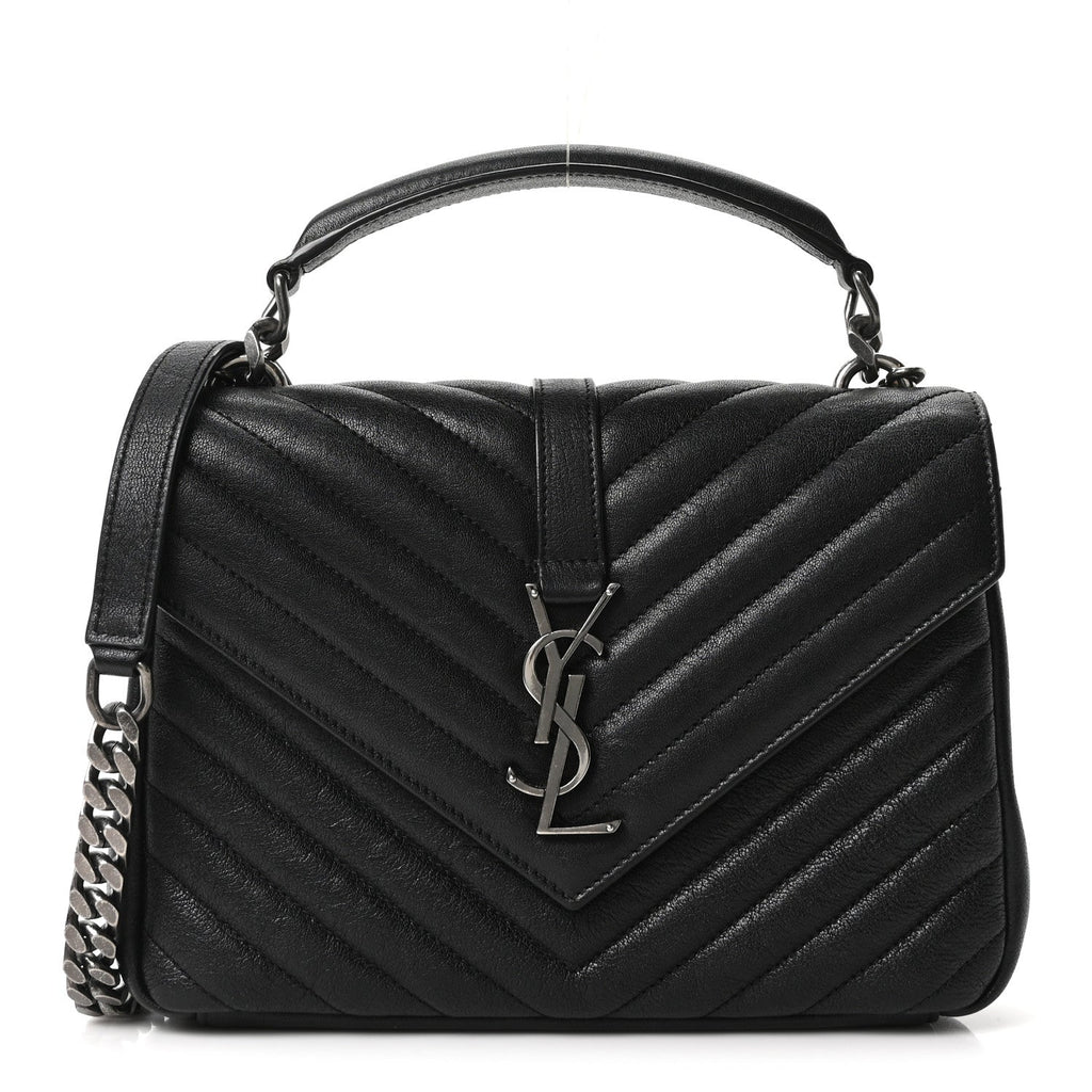Sheepskin Matelasse Chevron Monogram Medium College Bag Black