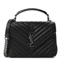 Sheepskin Matelasse Chevron Monogram Medium College Bag Black