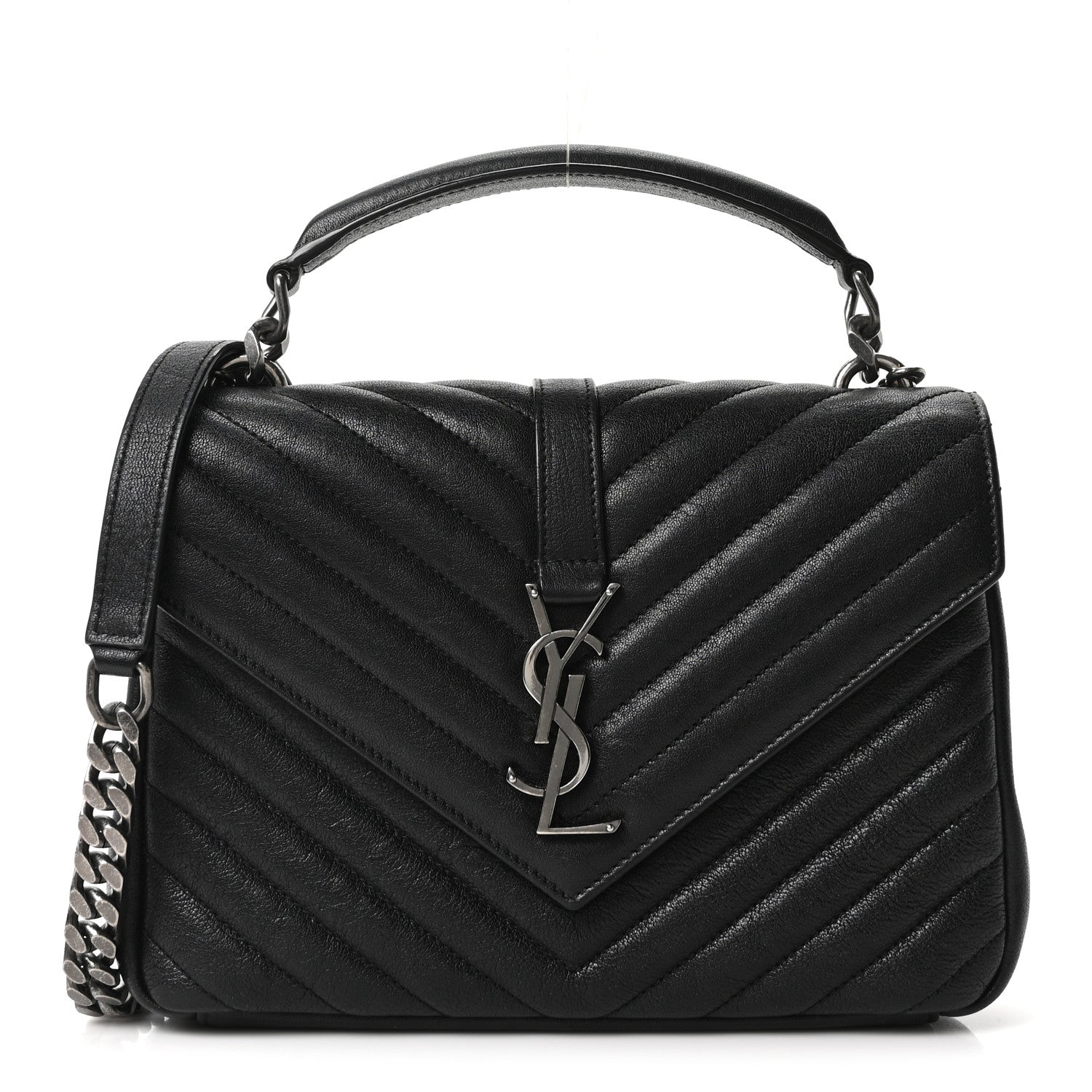Sheepskin Matelasse Chevron Monogram Medium College Bag Black