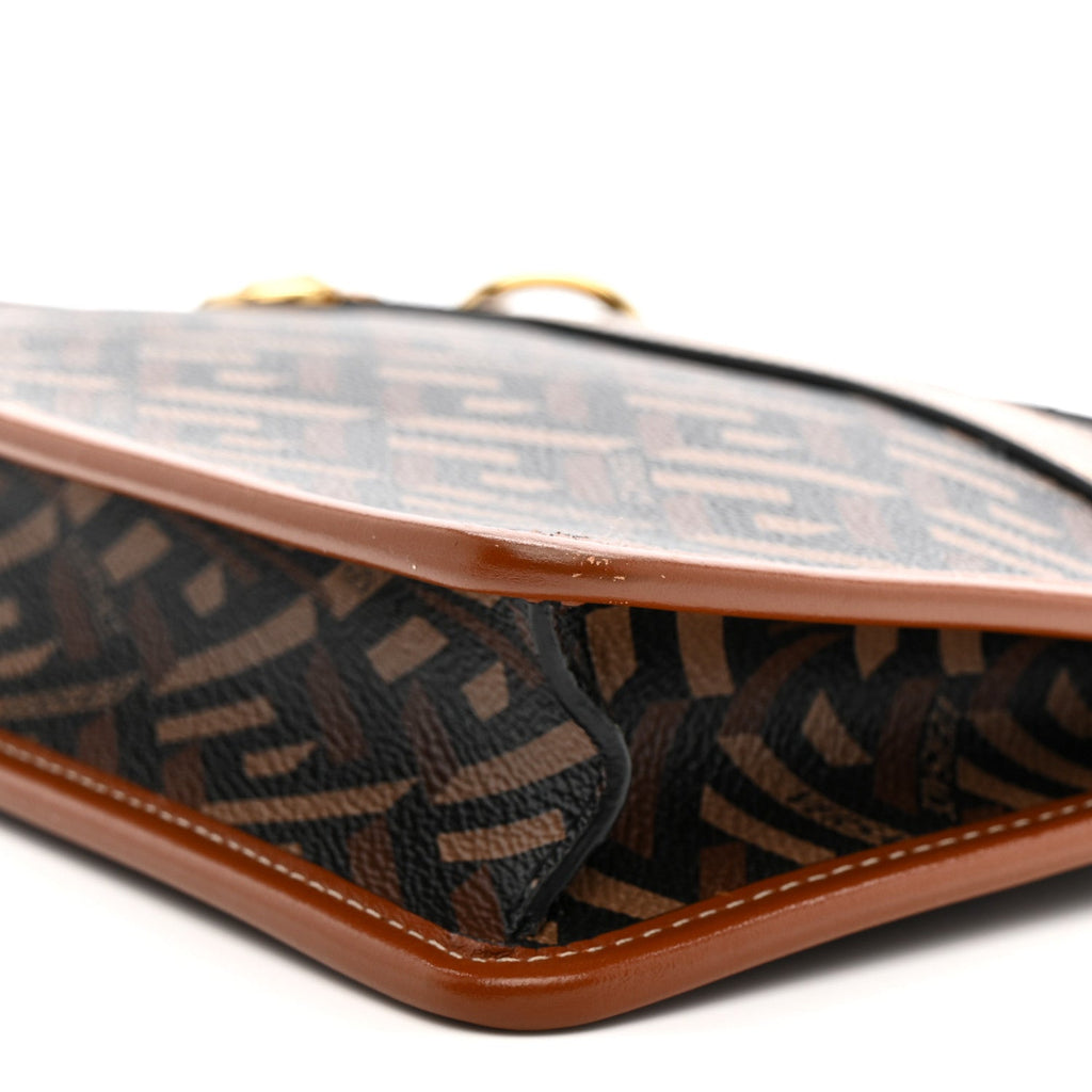 Coated Canvas Medium La Greca Signature Pouch Black Caramel