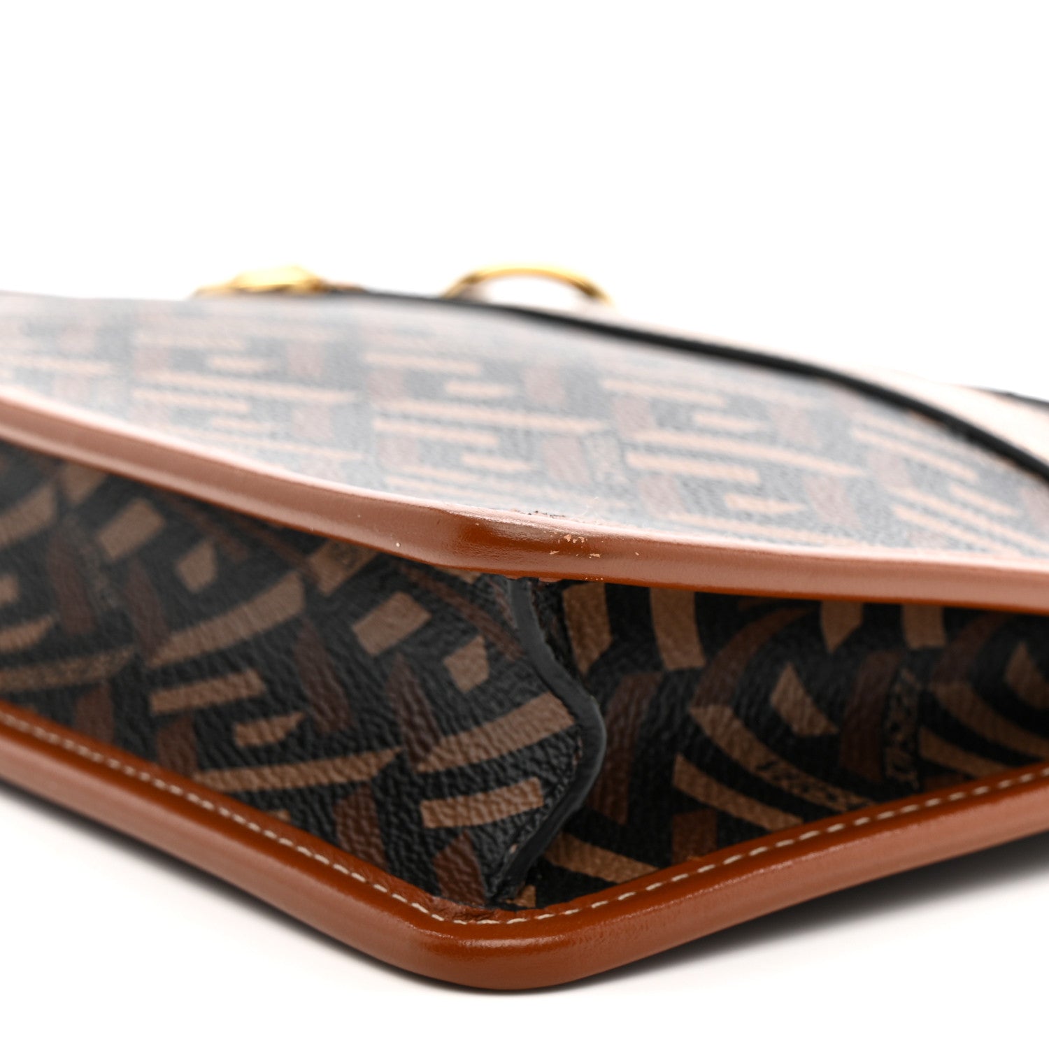 Coated Canvas Medium La Greca Signature Pouch Black Caramel