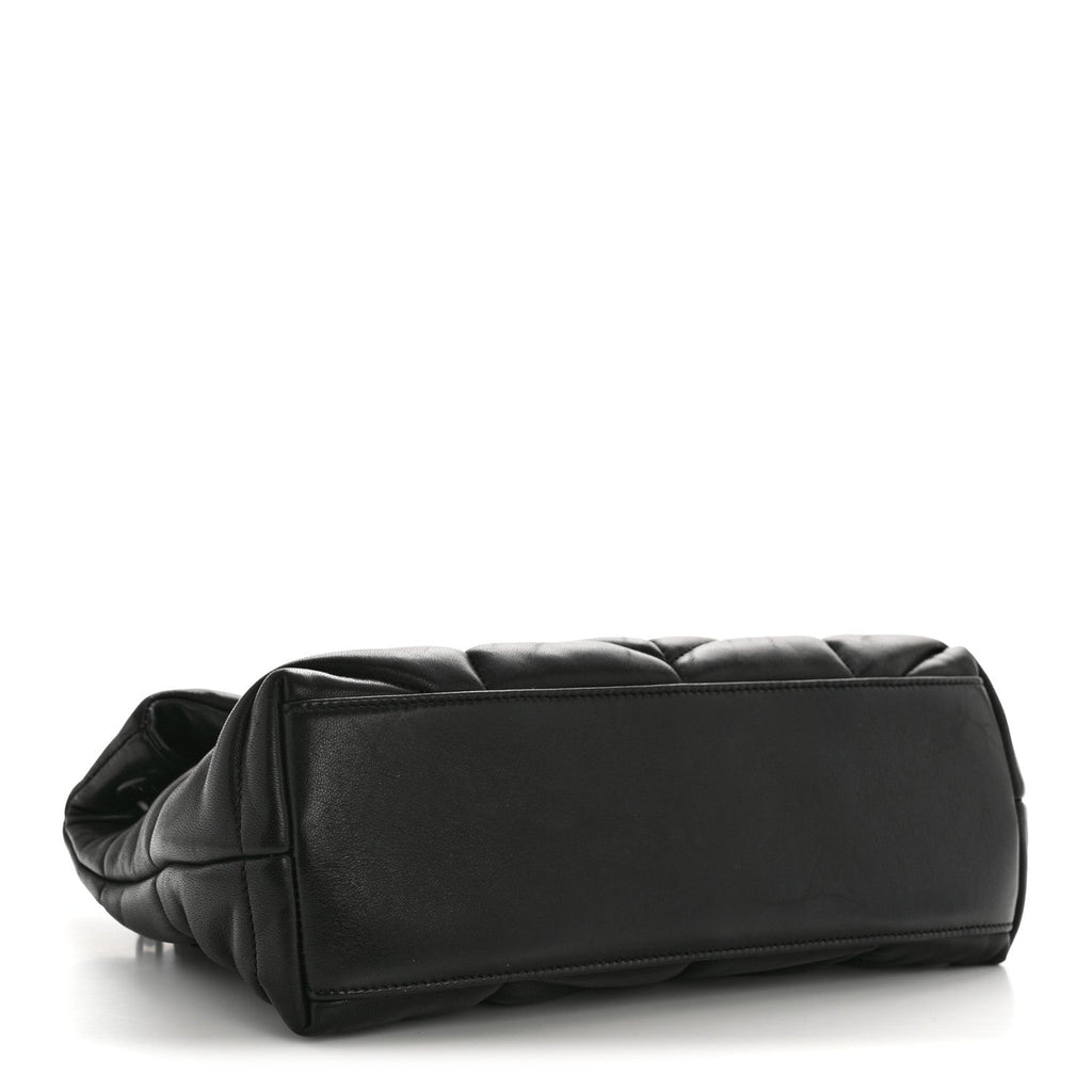 Lambskin Quilted Monogram Monochrome Small Loulou Puffer Chain Satchel Black