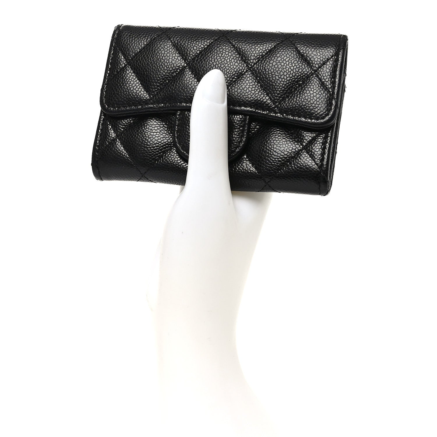 Caviar Quilted Flap  Holder Wallet Black