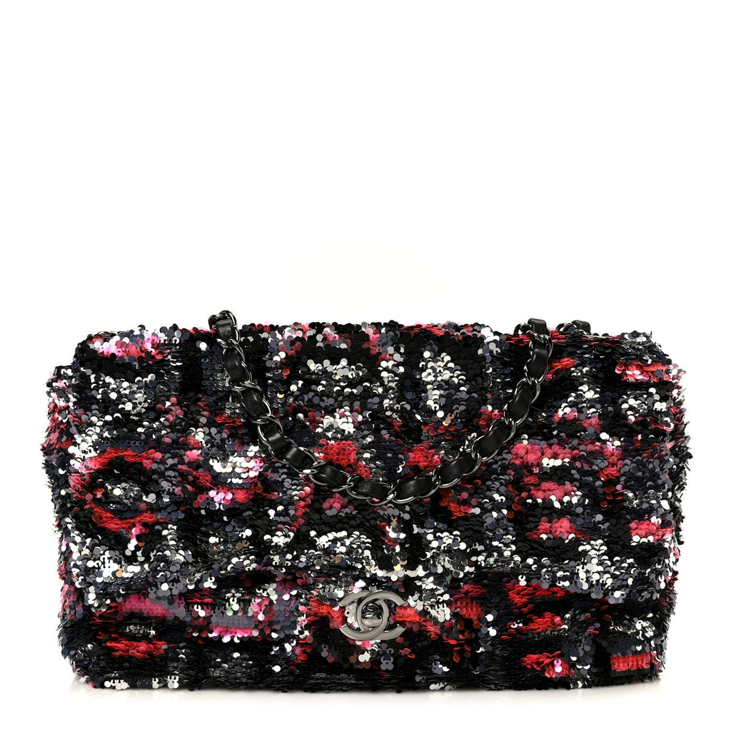 Sequin Logo Single Flap Pink Silver Black