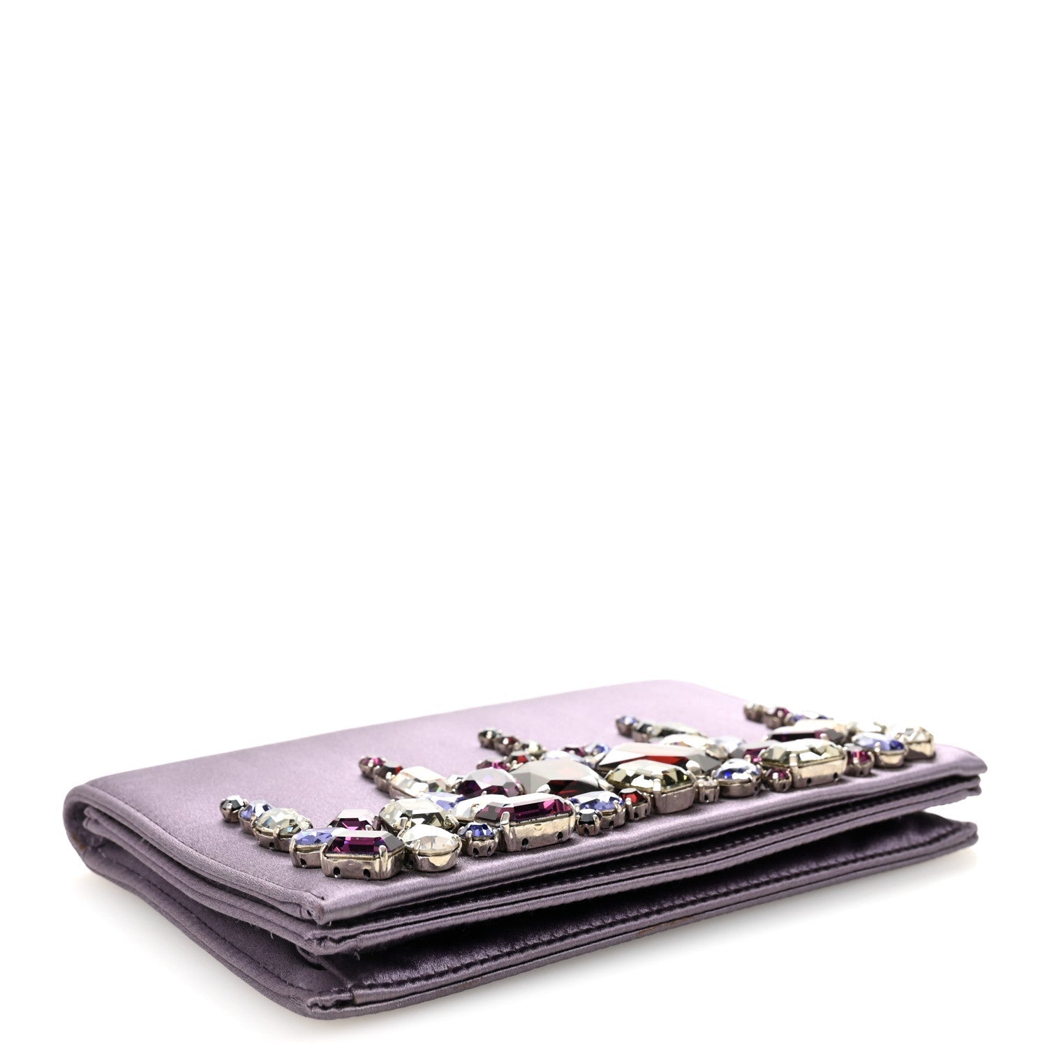 Satin Raso Crystal Embellished Clutch Mirtillo