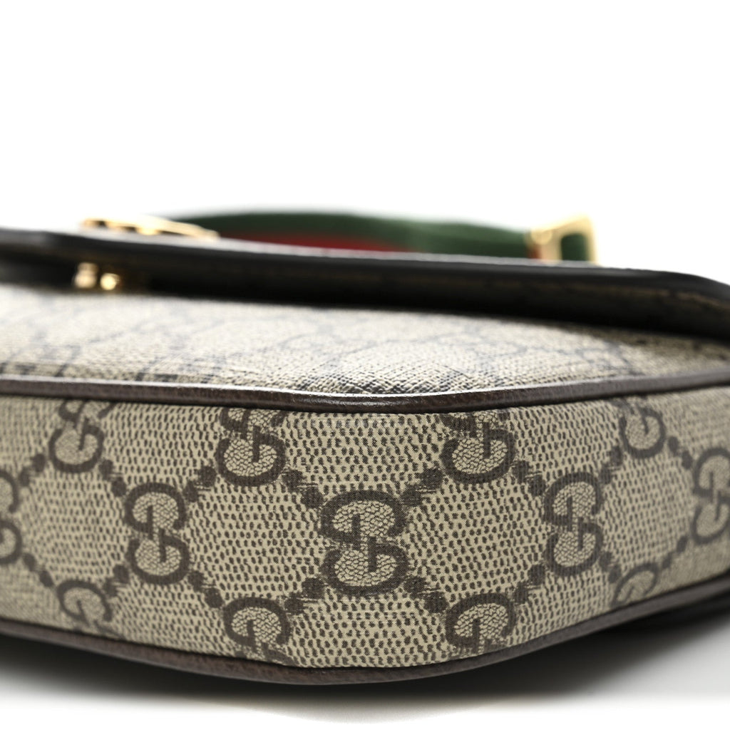 GG Supreme Monogram Textured Dollar Calfskin Web Mini Ophidia Envelope Shoulder Bag Beige Ebony New Acero
