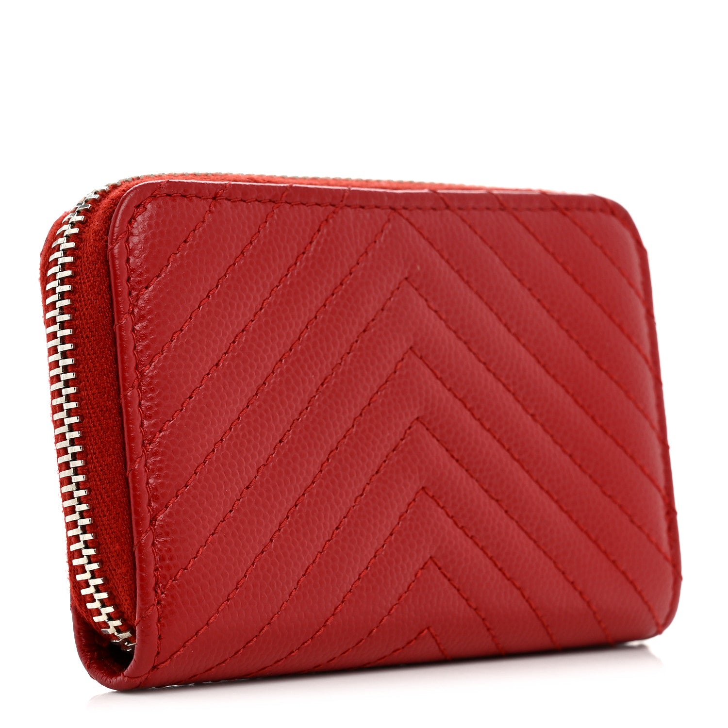 Caviar Chevron Quilted Zip Around Coin Purse Red