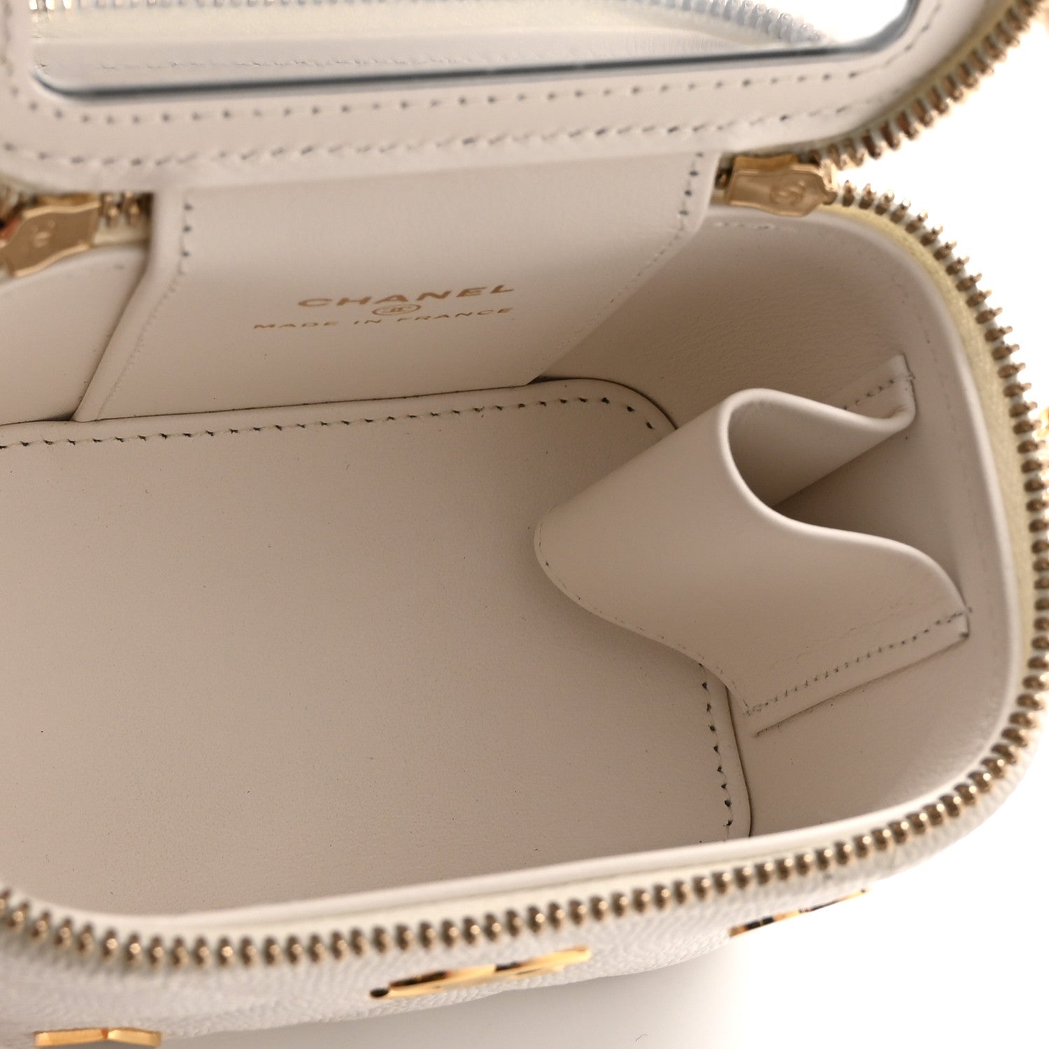 Caviar Quilted Enamel Coco Casino Mini Vanity Case With Chain White