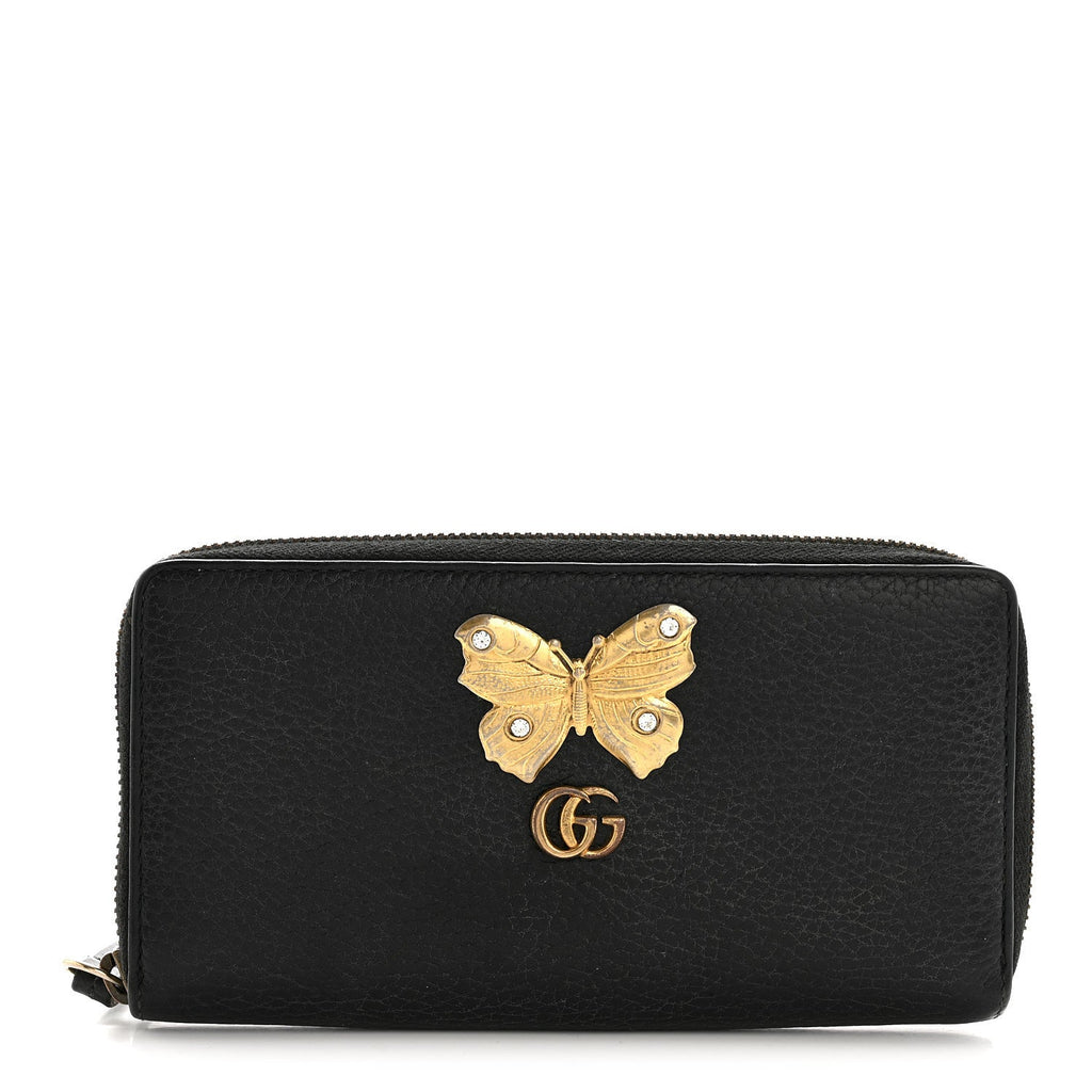 Calfskin Butterfly Zip Around Wallet Black