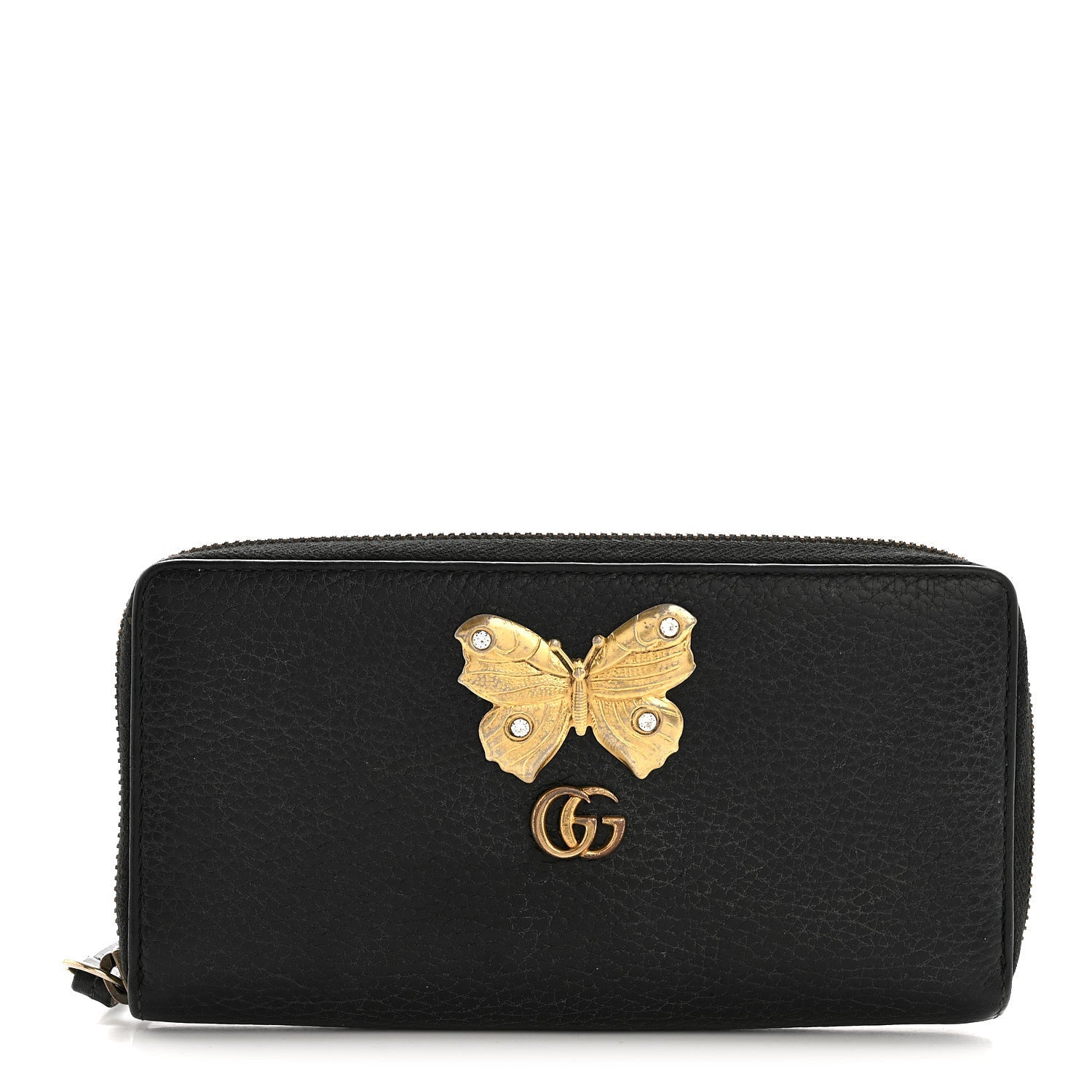 Calfskin Butterfly Zip Around Wallet Black
