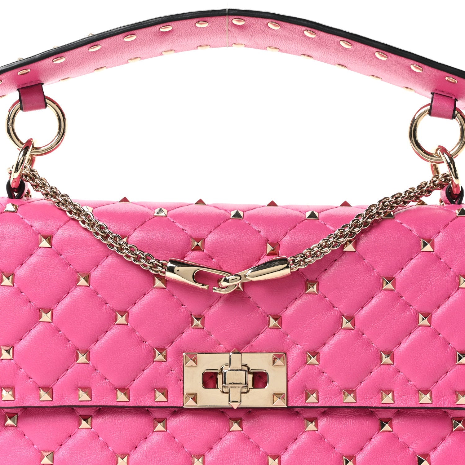 Nappa Medium Rockstud Spike Shoulder Bag Pink Orchid