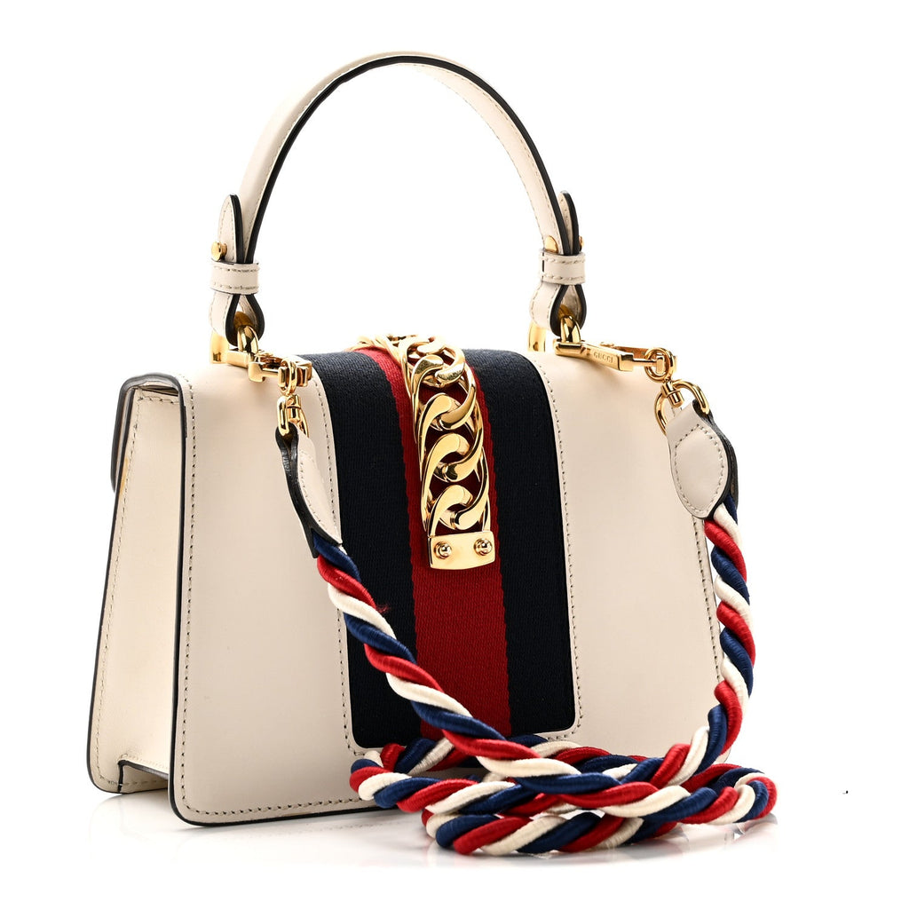 Calfskin Mini Sylvie Top Handle Bag White