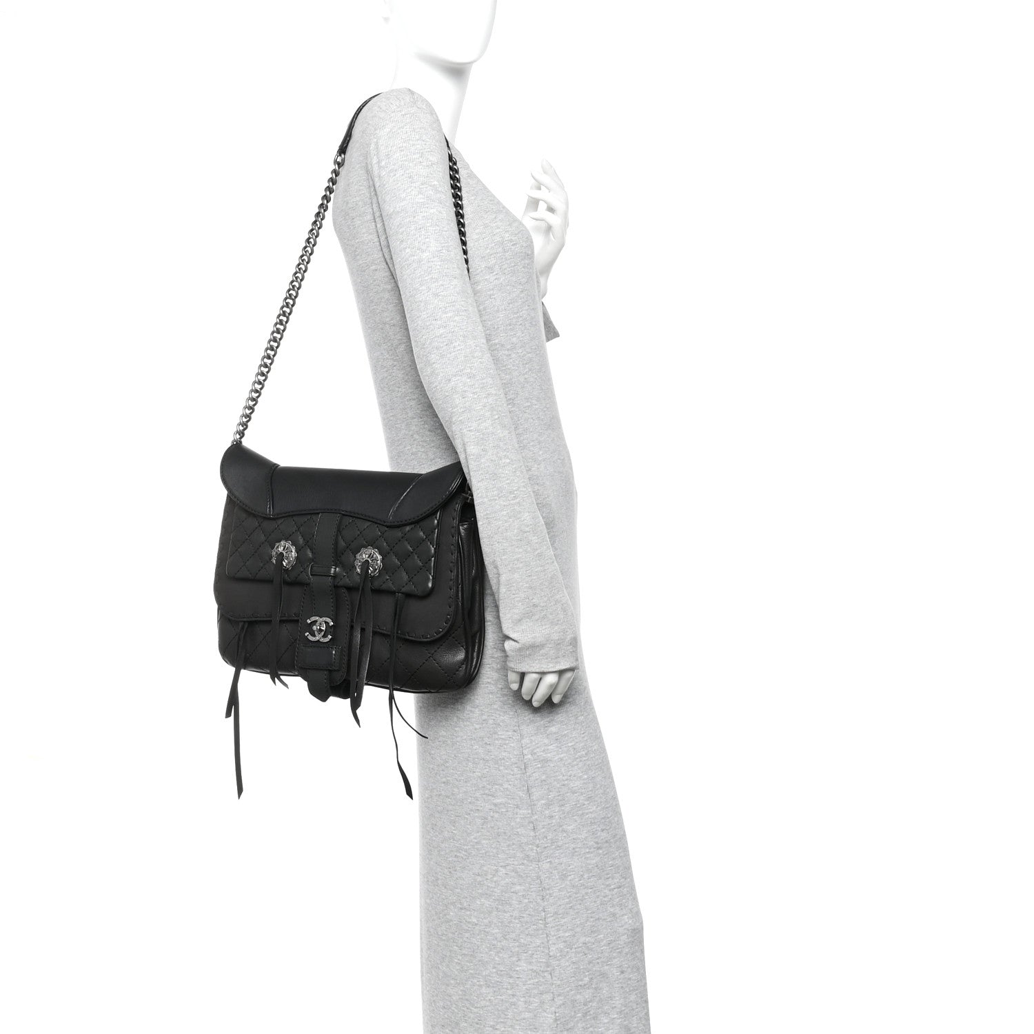 Goatskin Quilted Paris Dallas Saddle Bag Black