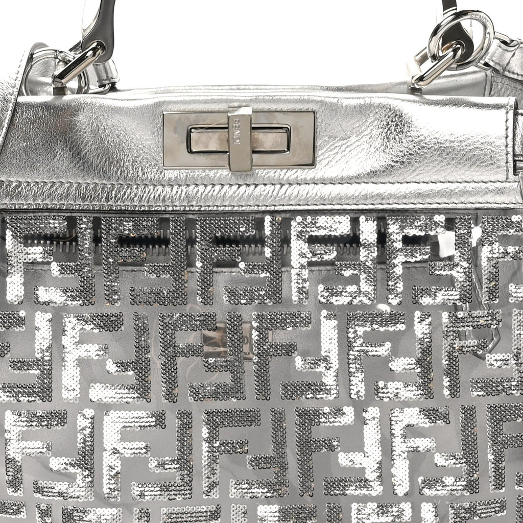PVC Vitello Catalan Mirror Sequin FF Medium Peekaboo Iconic Satchel Argento